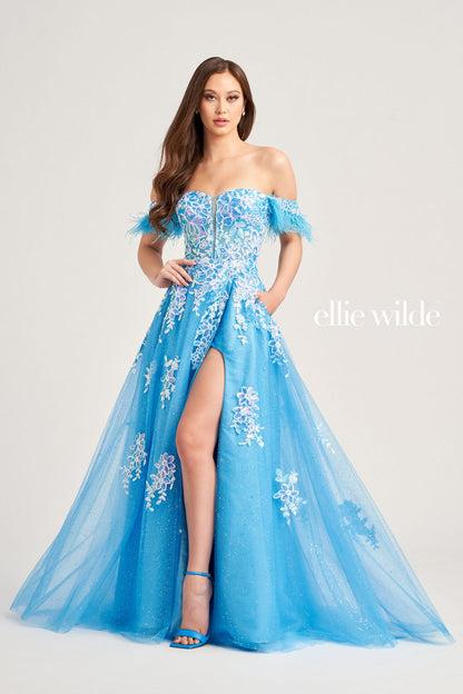 Prom Dresses Long Formal Glitter Detacahble Sleeve Prom Gown Cerulean Blue
