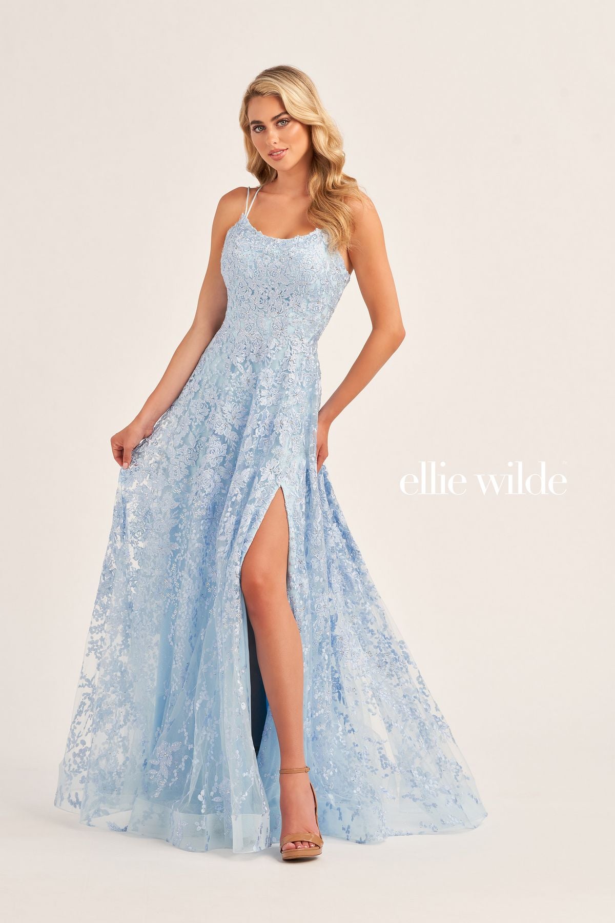 Ellie Wilde EW35222 Long Formal Glitter Slit Prom Dress