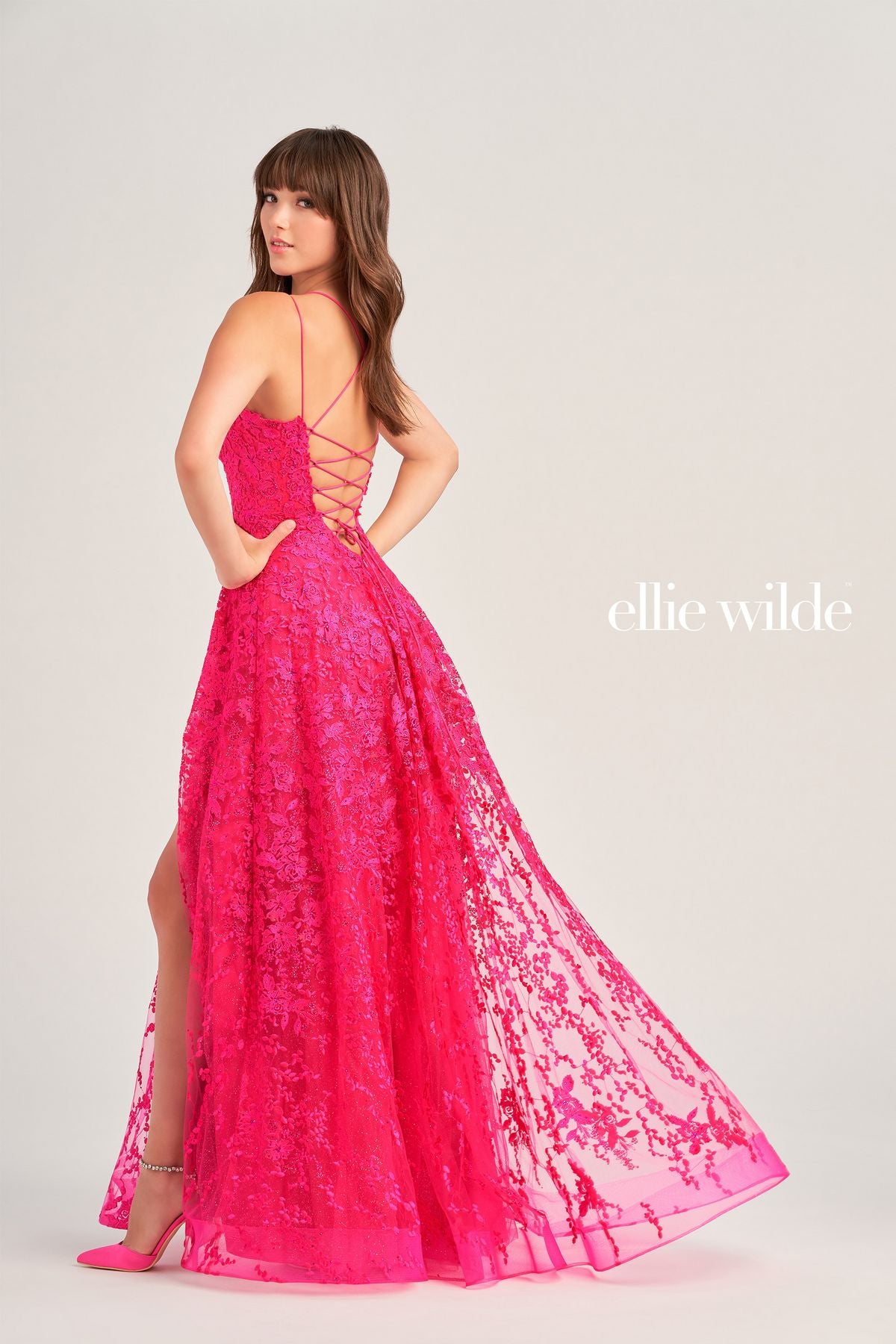 Ellie Wilde EW35222 Long Formal Glitter Slit Prom Dress