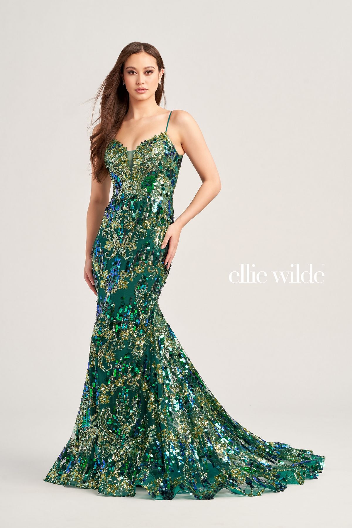 Ellie Wilde EW35228 Long Mermaid Glitter Formal Prom Gown
