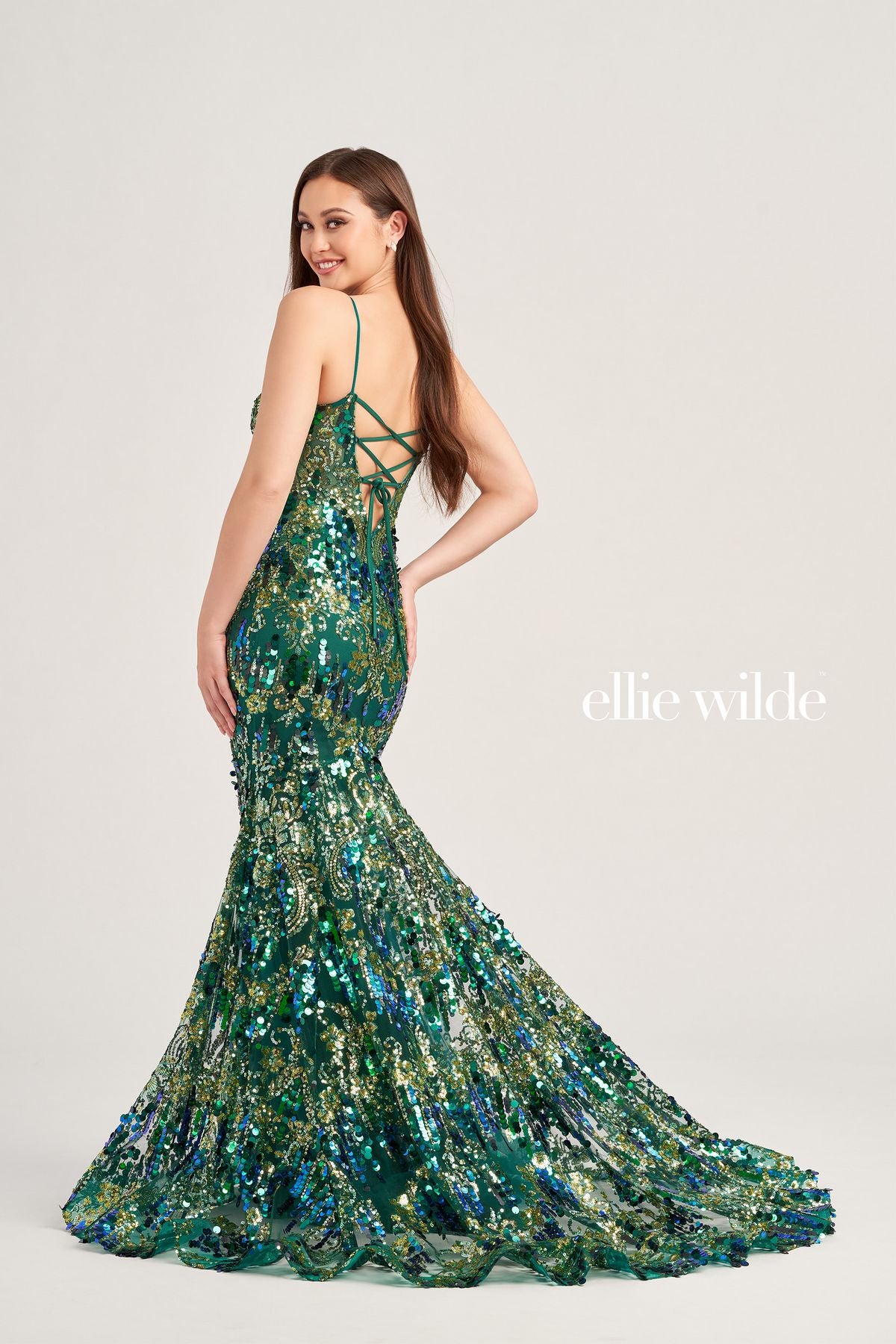 Ellie Wilde EW35228 Long Mermaid Glitter Formal Prom Gown
