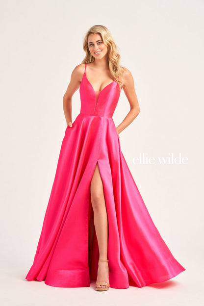 Prom Dresses Prom Long Formal Slit Pocket Ball Gown Magenta