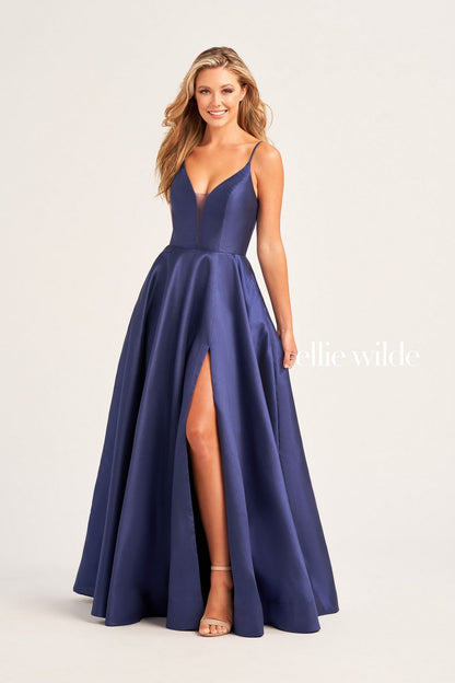 Prom Dresses Prom Long Formal Slit Pocket Ball Gown Navy Blue