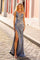 Prom Dresses Long Fitted Drape Detail Prom Dress Smoky Blue