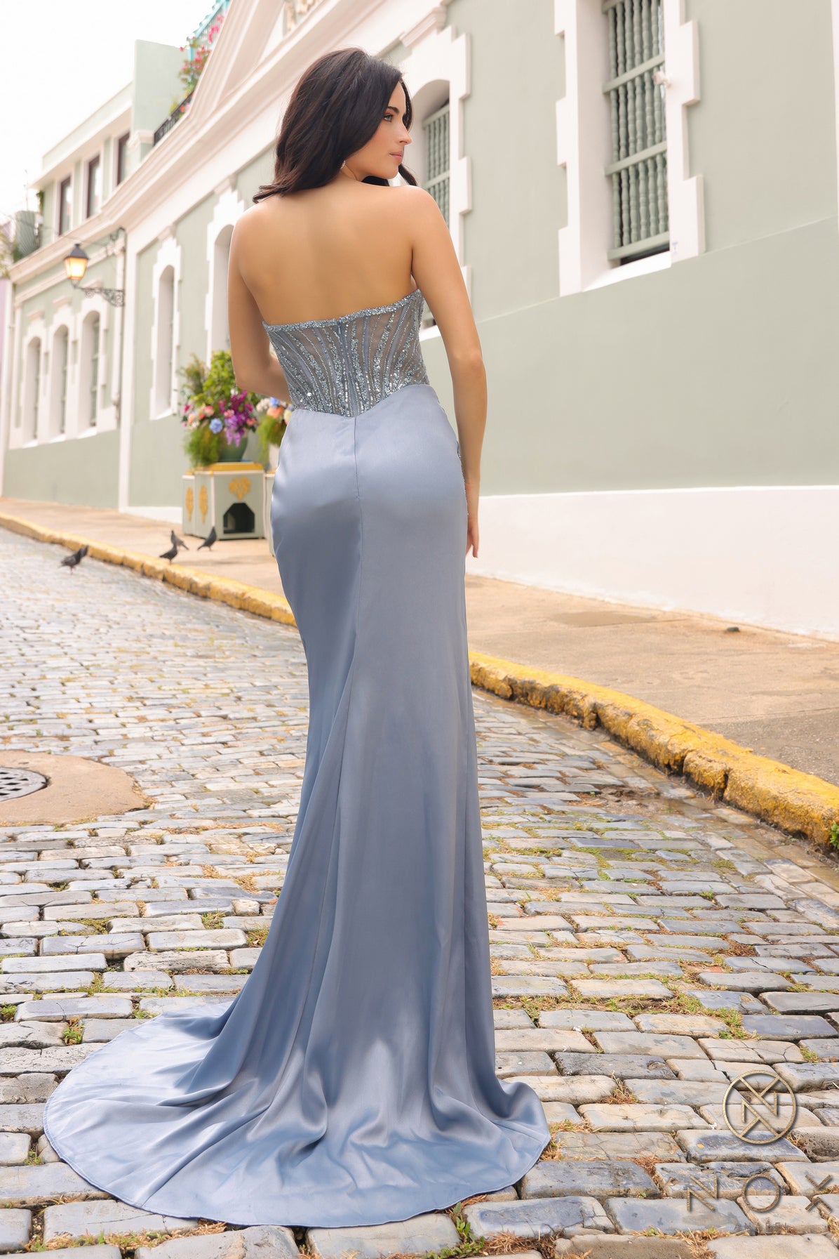 Nox Anabel F1466 Beaded Long Fitted Prom Dress