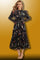Formal Dresses Long Sleeve Pleated Chiffon Midi Dress Multi Black