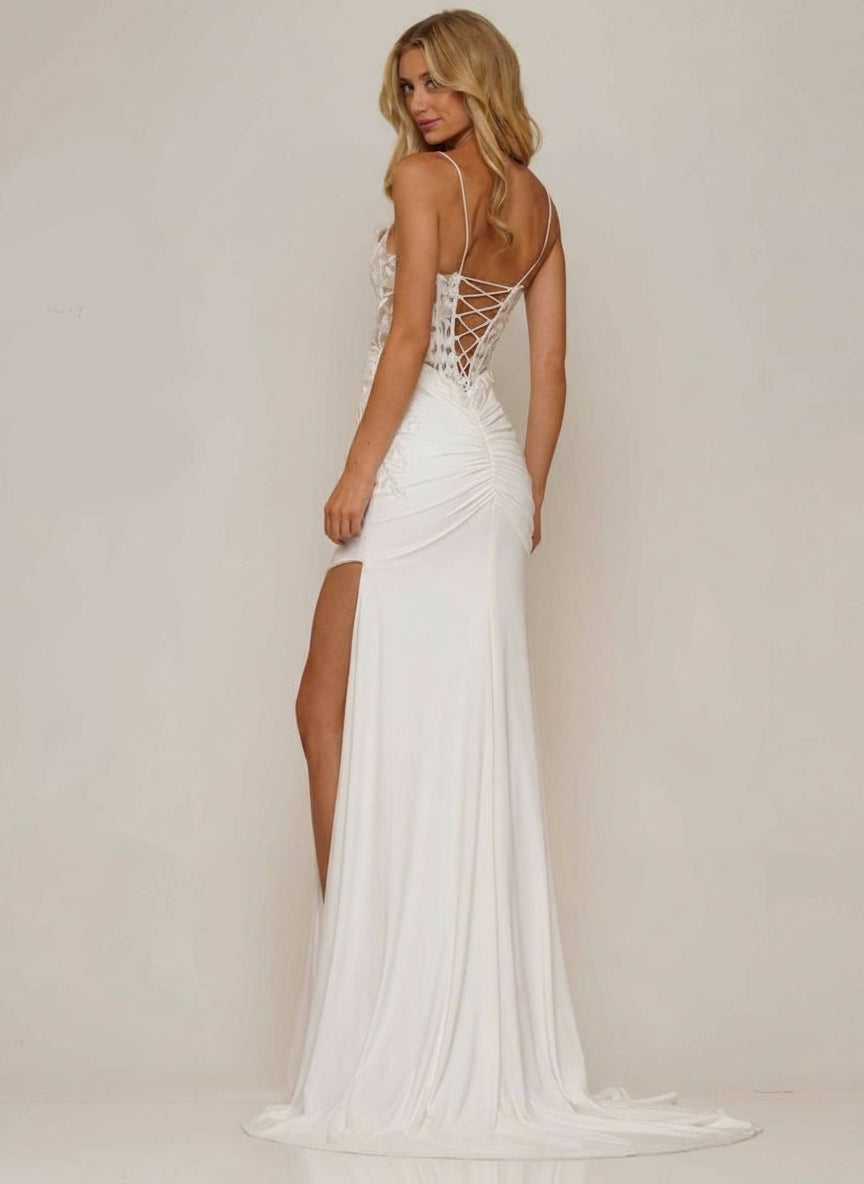 Prom Dresses Long Spaghetti Strap Fitted Prom Dress Off White