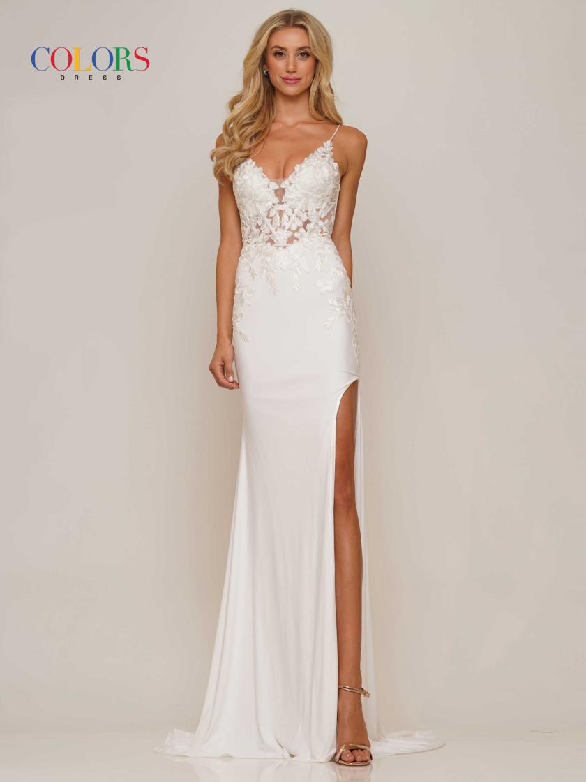 Colors G1086 Long Spaghetti Strap Fitted Prom Dress