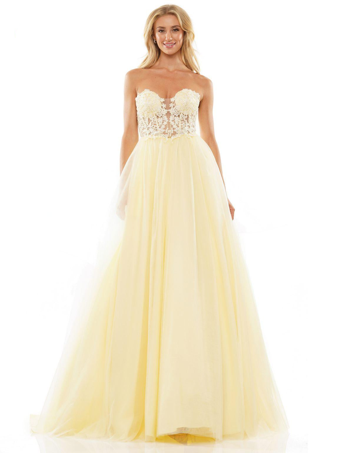Prom Dresses Prom Long Strapless Mesh Ball Gown Light Yellow