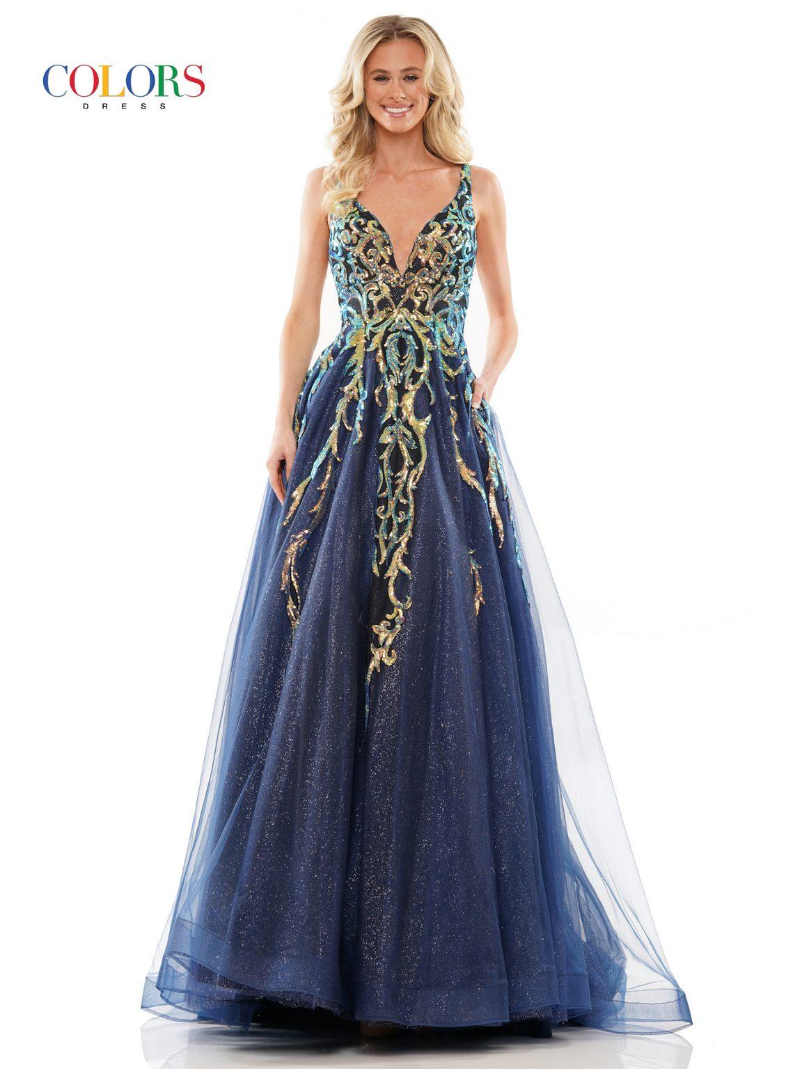 Colors G1103 Long Sleeveless Prom Ball Gown