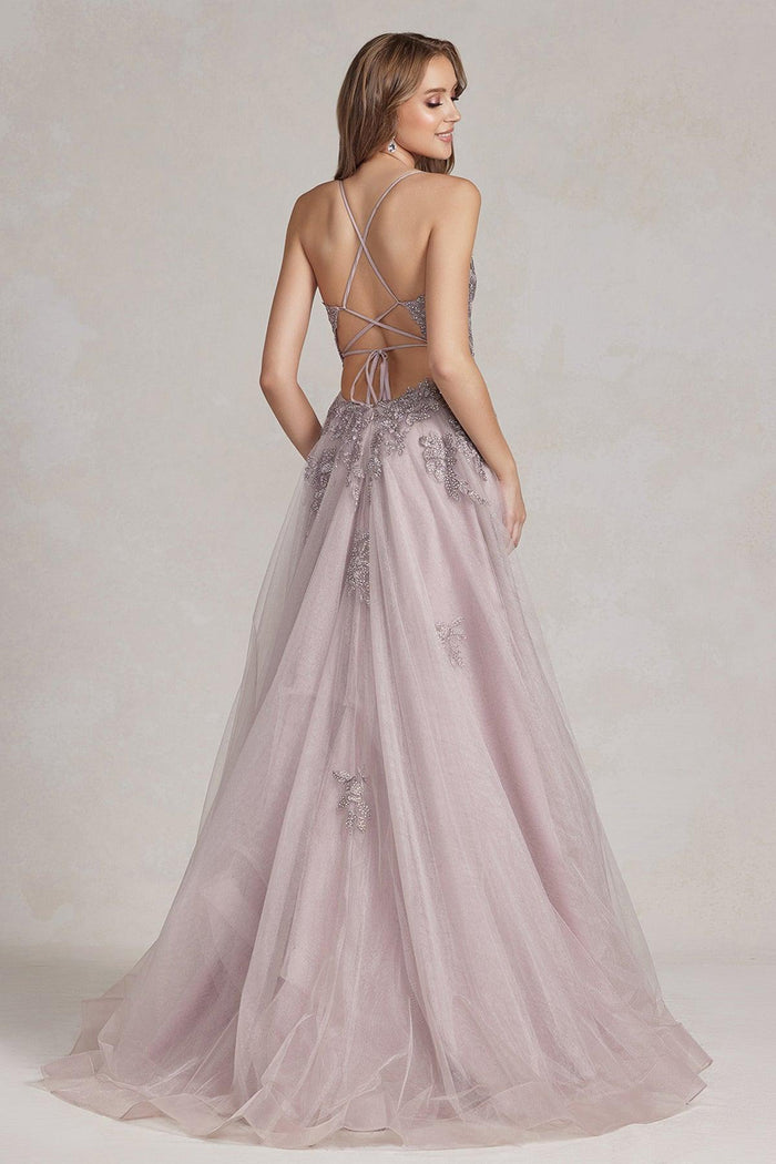 Nox Anabel G1149 Long Spaghetti Strap Sexy Prom Tulle Gown Light Mauve