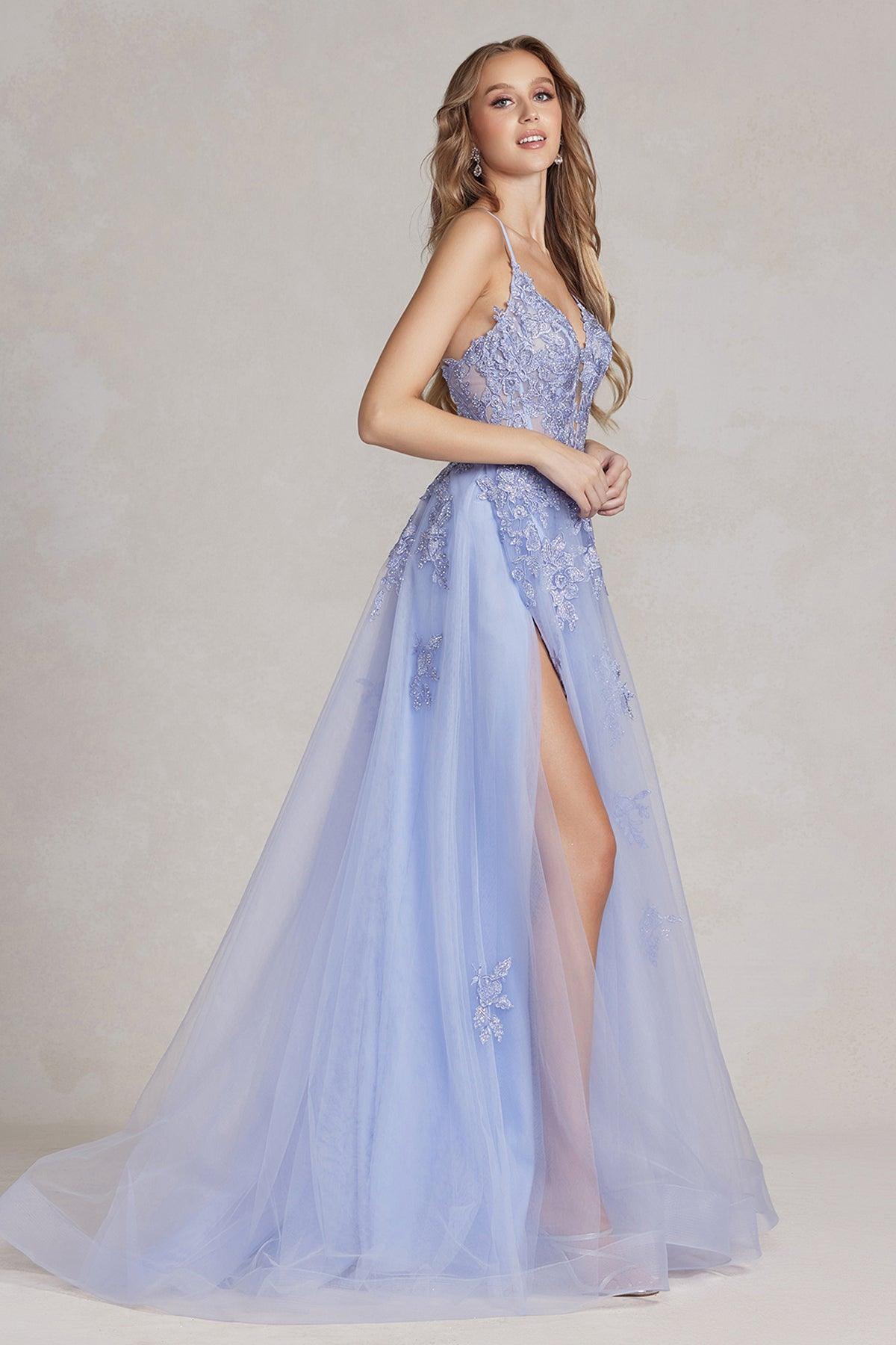 Nox Anabel G1149 Long Spaghetti Strap Sexy Prom Tulle Gown Light Mauve