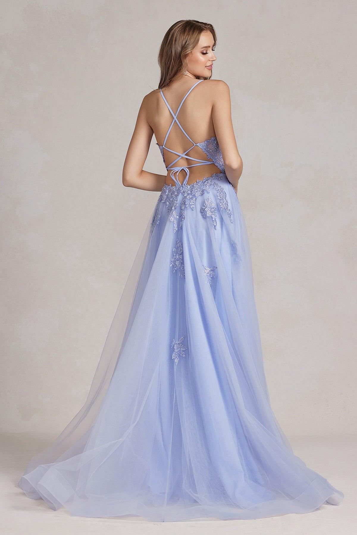Nox Anabel G1149 Long Spaghetti Strap Sexy Prom Tulle Gown Light Mauve