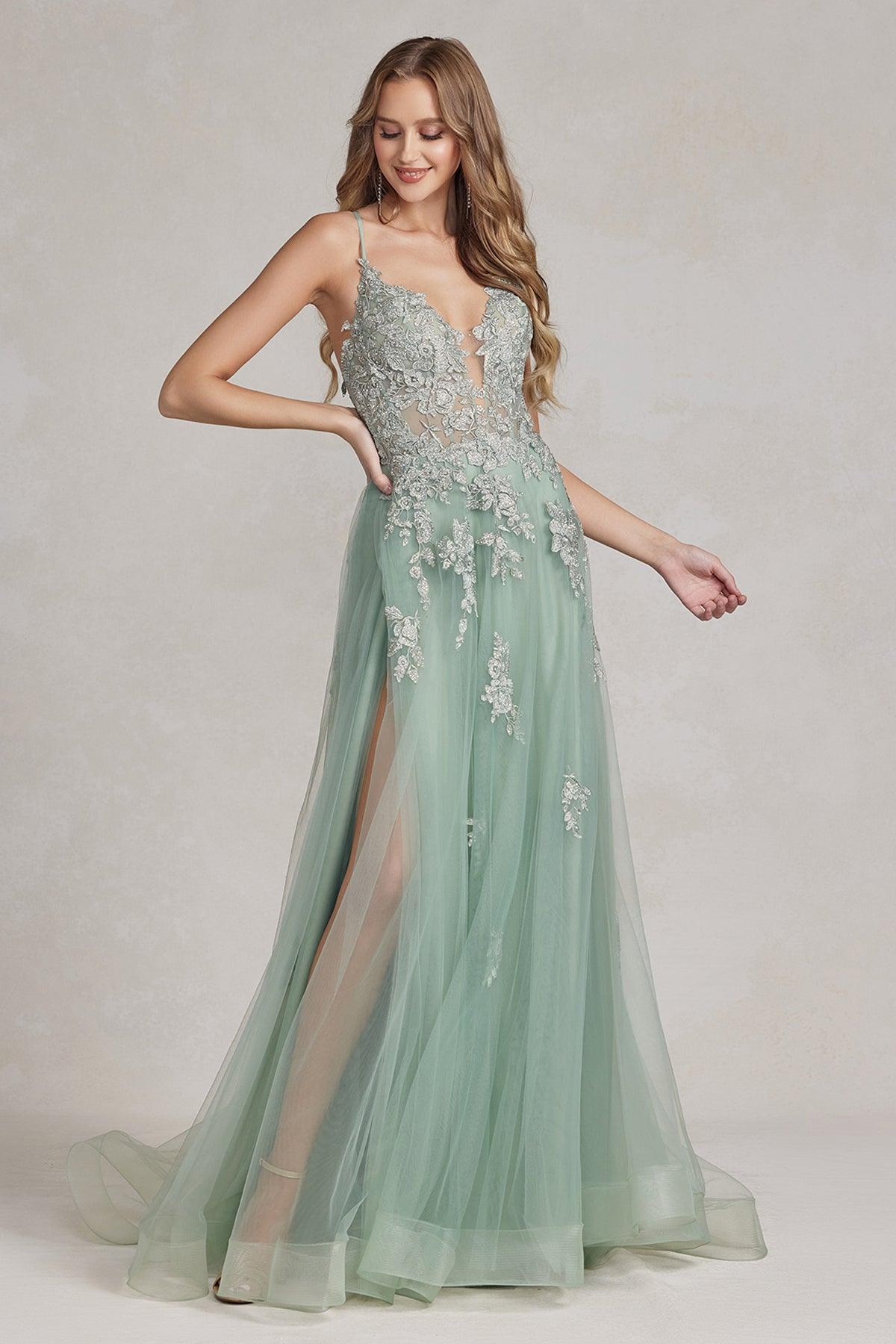 Nox Anabel G1149 Long Spaghetti Strap Sexy Prom Tulle Gown