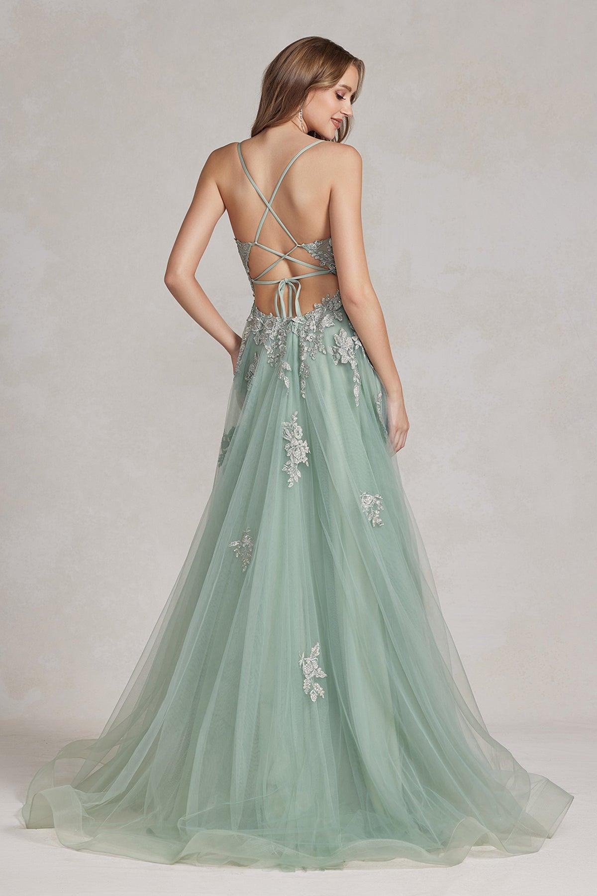 Nox Anabel G1149 Long Spaghetti Strap Sexy Prom Tulle Gown Light Mauve