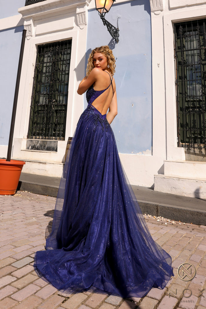 Prom Dresses Sequin Prom Glitter Formal Long Dress Navy Blue