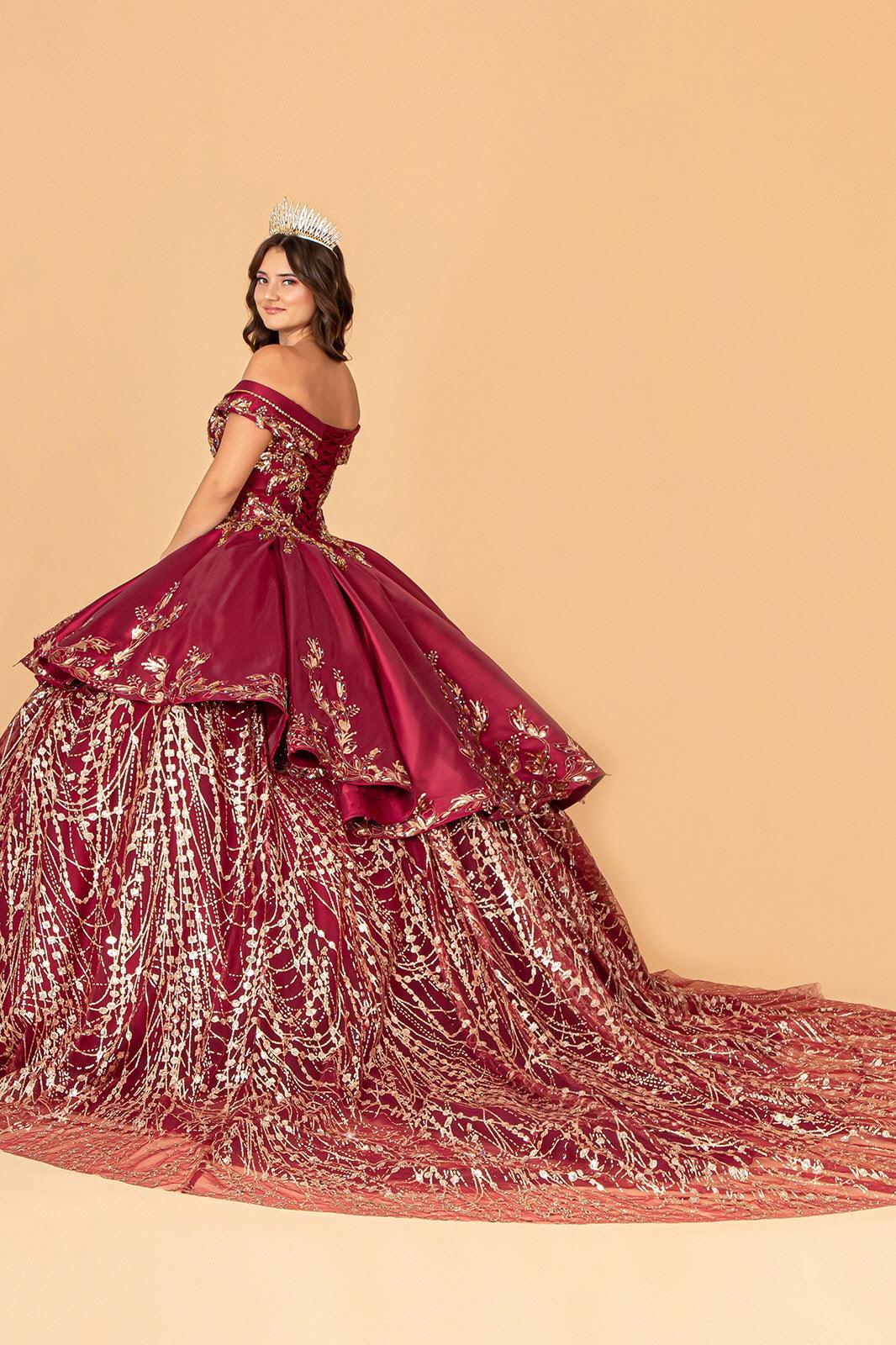 Long Quinceanera Satin Ball Gown