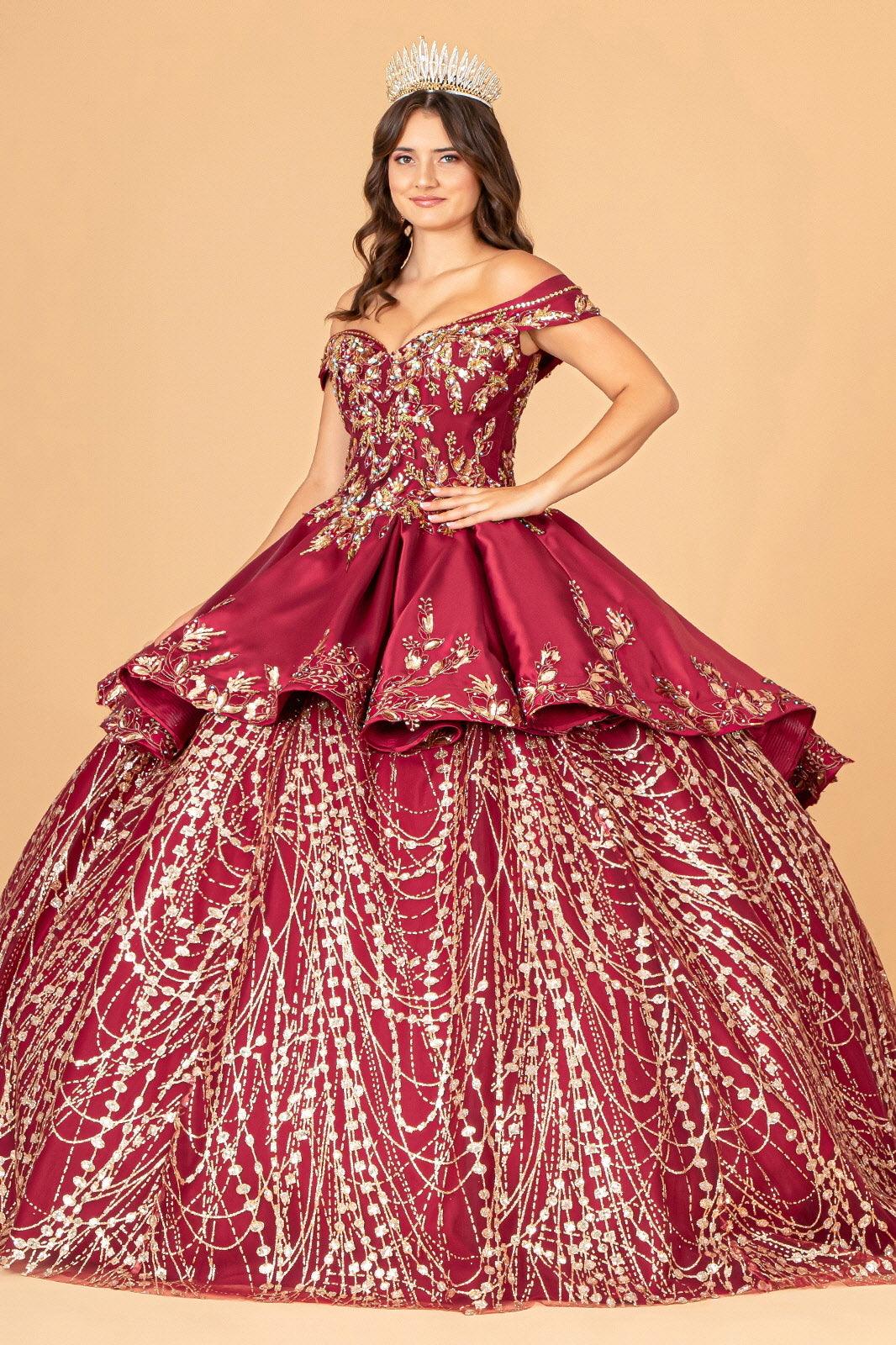 Long Quinceanera Satin Ball Gown