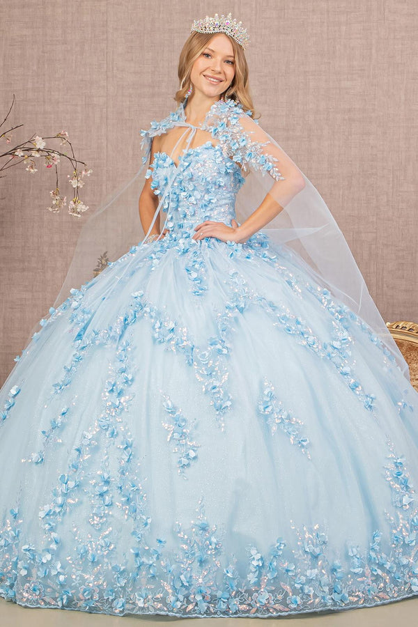 Long Strapless Ball Gown Quinceanera Mesh Dress