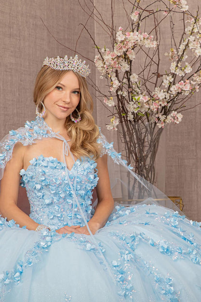 Quinceniera Dresses Long Strapless Ball Gown Quinceanera Mesh Dress Baby Blue