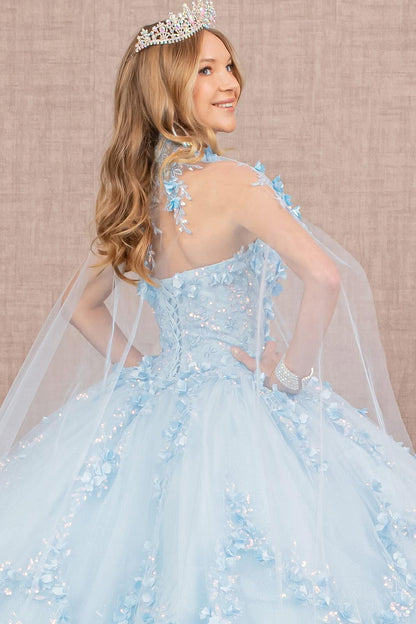 Quinceniera Dresses Long Strapless Ball Gown Quinceanera Mesh Dress Baby Blue