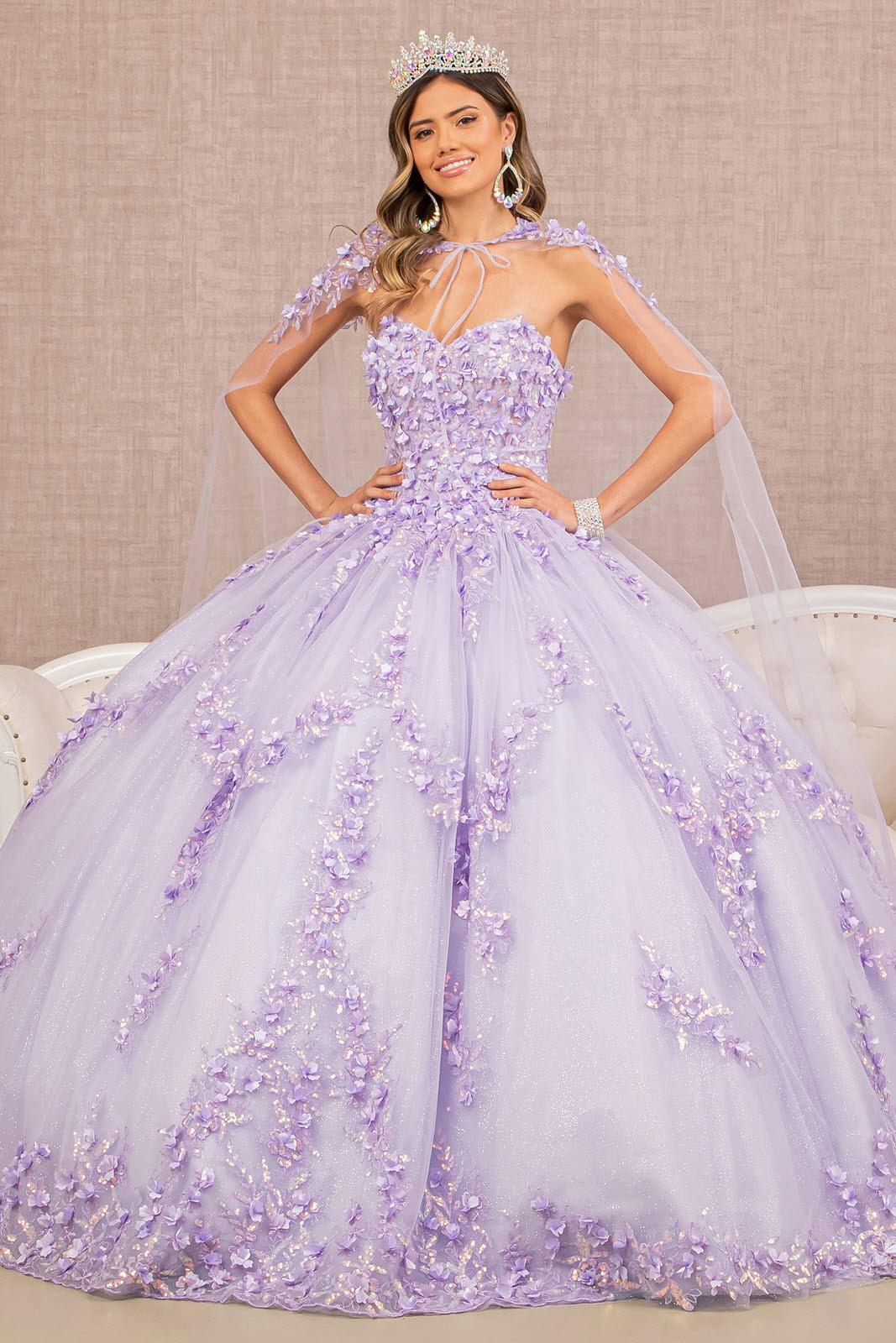 Quinceniera Dresses Long Strapless Ball Gown Quinceanera Mesh Dress Lilac