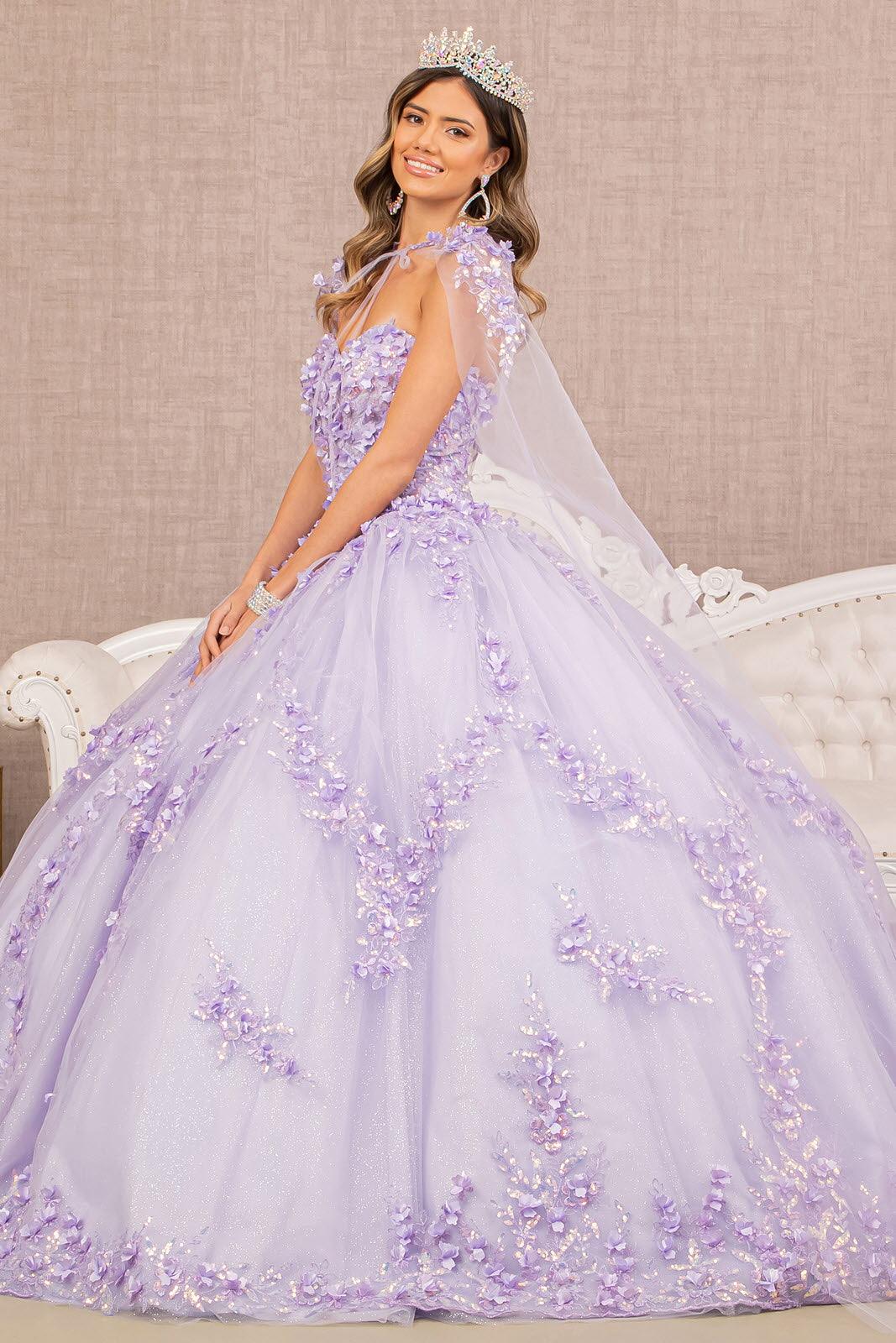 Quinceniera Dresses Long Strapless Ball Gown Quinceanera Mesh Dress Lilac