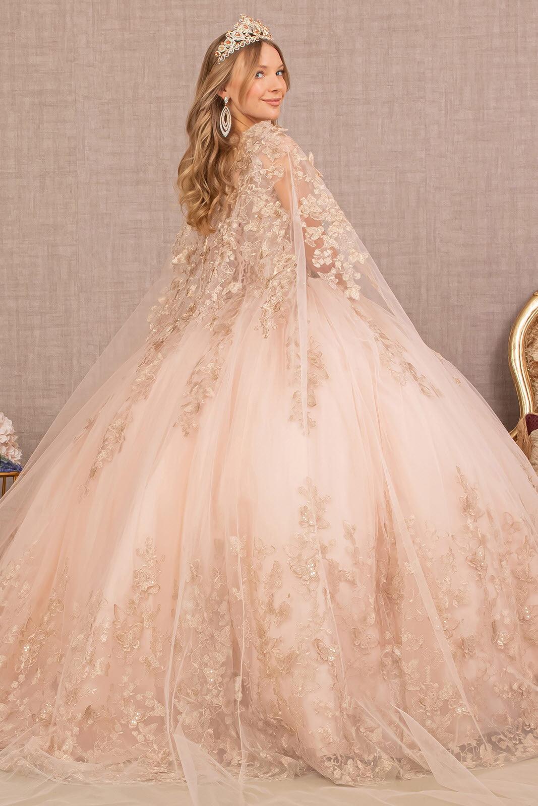 Long Ball Gown Quinceanera Cape Dress