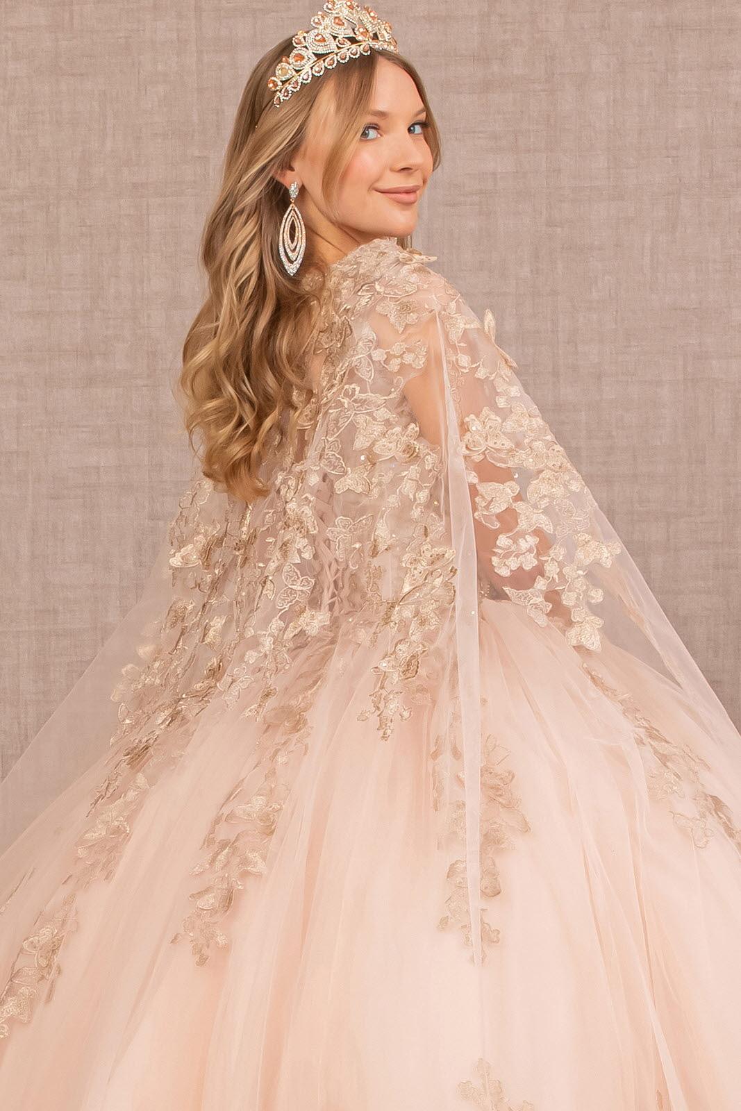 Long Ball Gown Quinceanera Cape Dress
