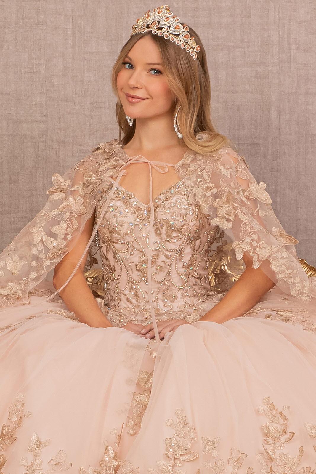 Long Ball Gown Quinceanera Cape Dress