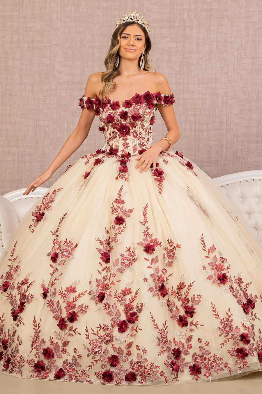 Quinceniera Dresses Quinceanera Long Dress Off Shoulder Ball Gown  Burgundy/Nude
