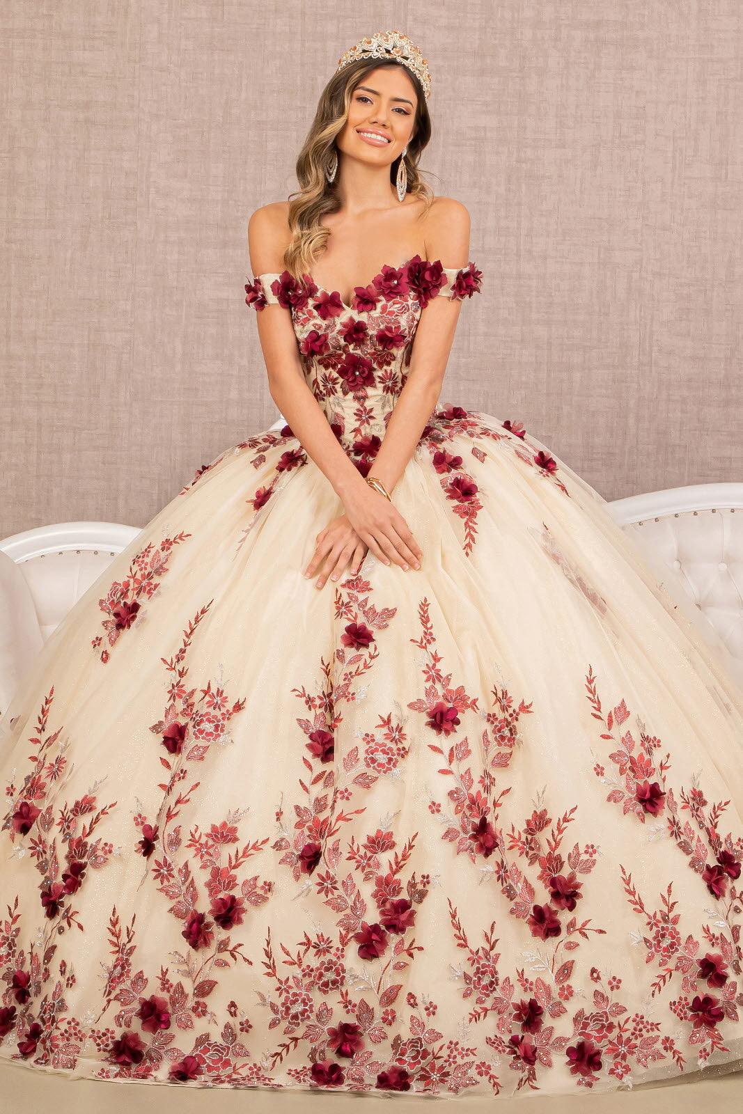 Quinceniera Dresses Quinceanera Long Dress Off Shoulder Ball Gown  Burgundy/Nude