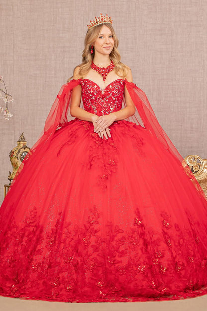 Quinceniera Dresses Long Ball Gown Glitter Applique Quinceanera Dress Red
