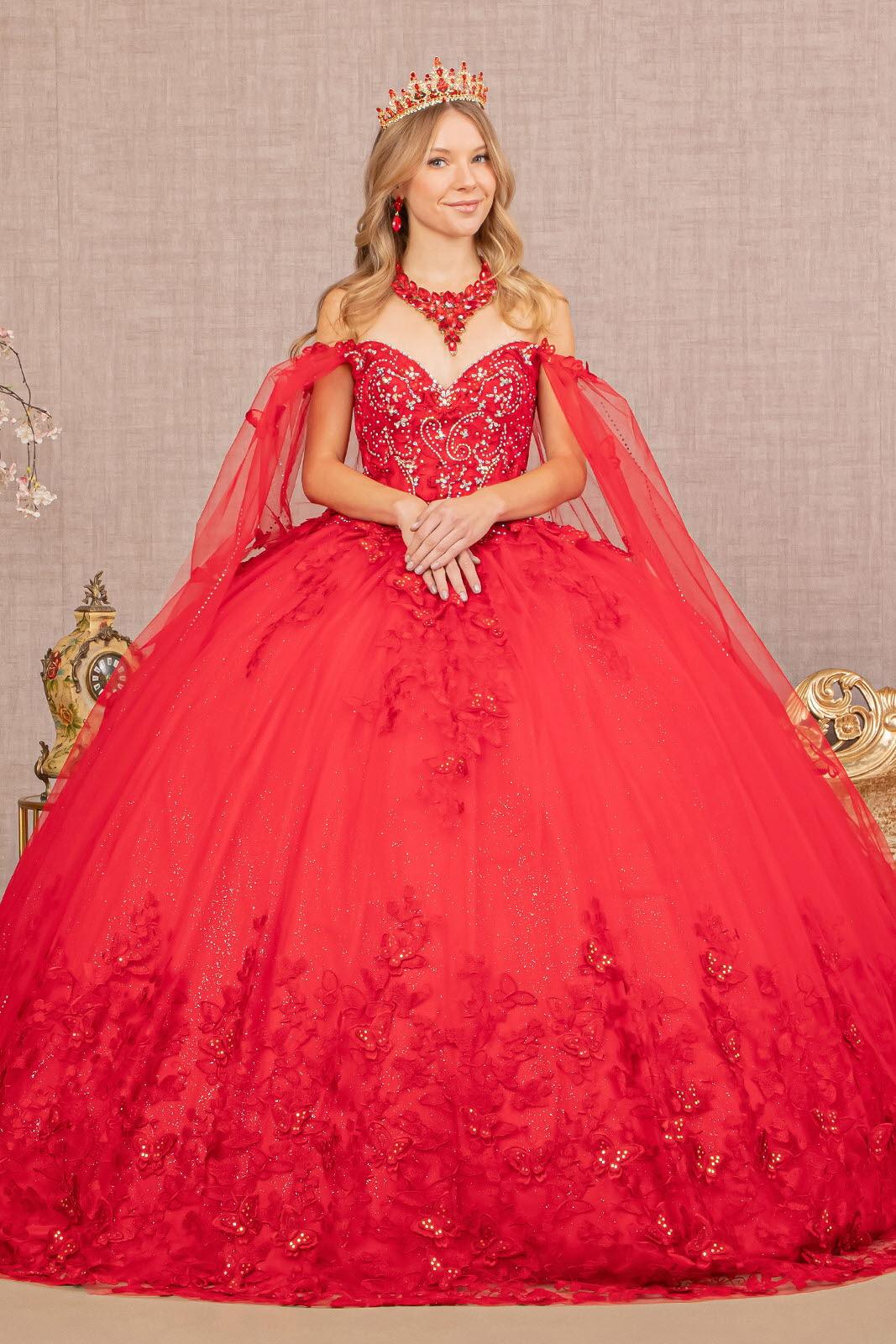 Long Ball Gown Glitter Applique Quinceanera Dress