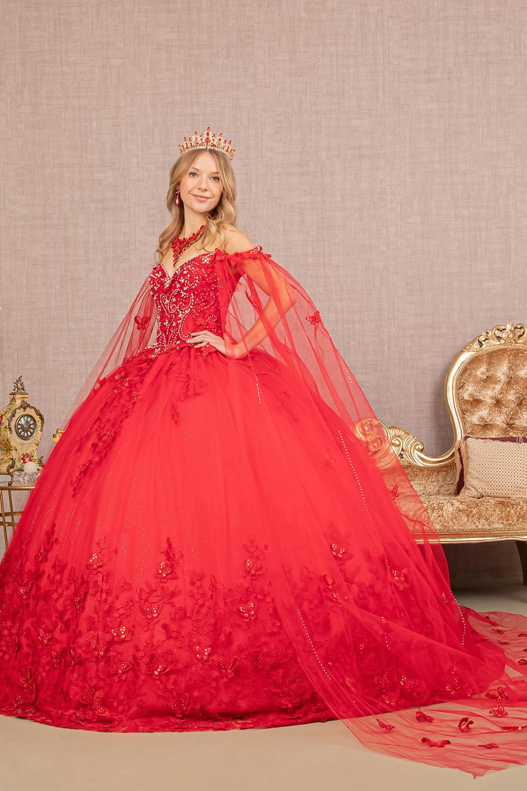 Long Ball Gown Glitter Applique Quinceanera Dress