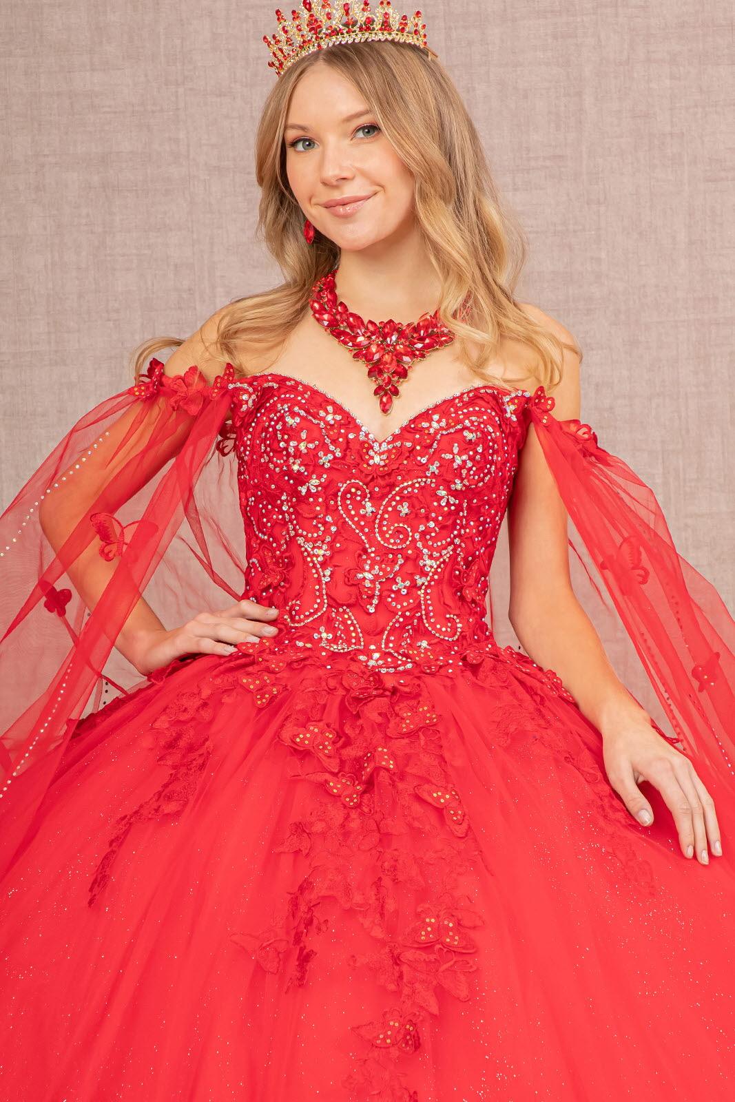 Quinceniera Dresses Long Ball Gown Glitter Applique Quinceanera Dress Red