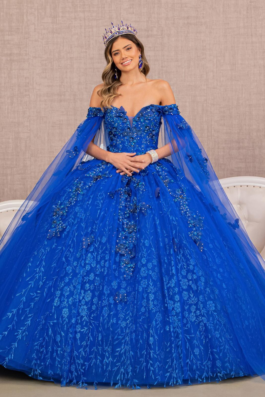 Long Ball Gown Glitter Quinceanera Dress - Yellow / XS Long Ball Gown Glitter Quinceanera Dress - Yellow / XS