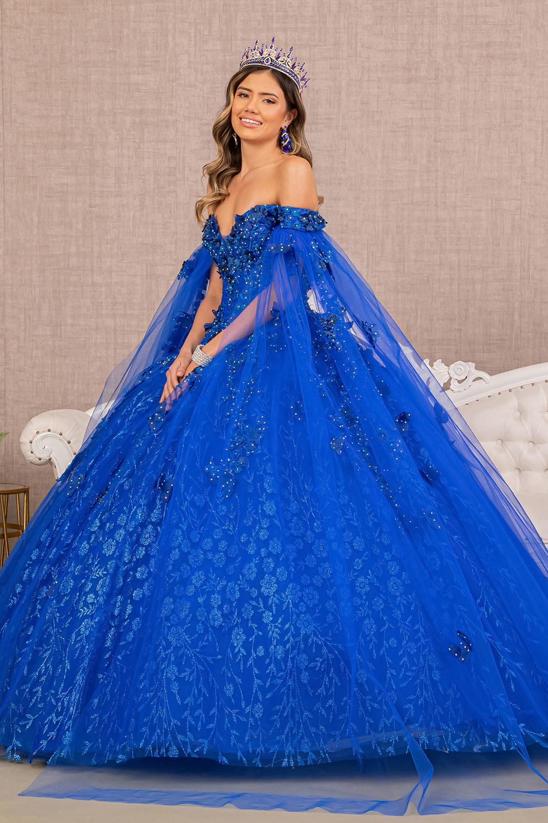 Royal Blue Long Ball Gown Glitter Quinceanera Dress for $989.99 – The