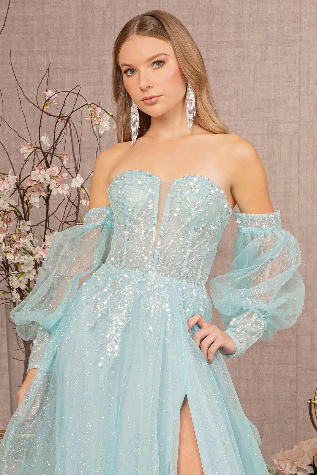 Baby Blue Prom Long Sequin Glitter Gown for $349.99 – The Dress Outlet