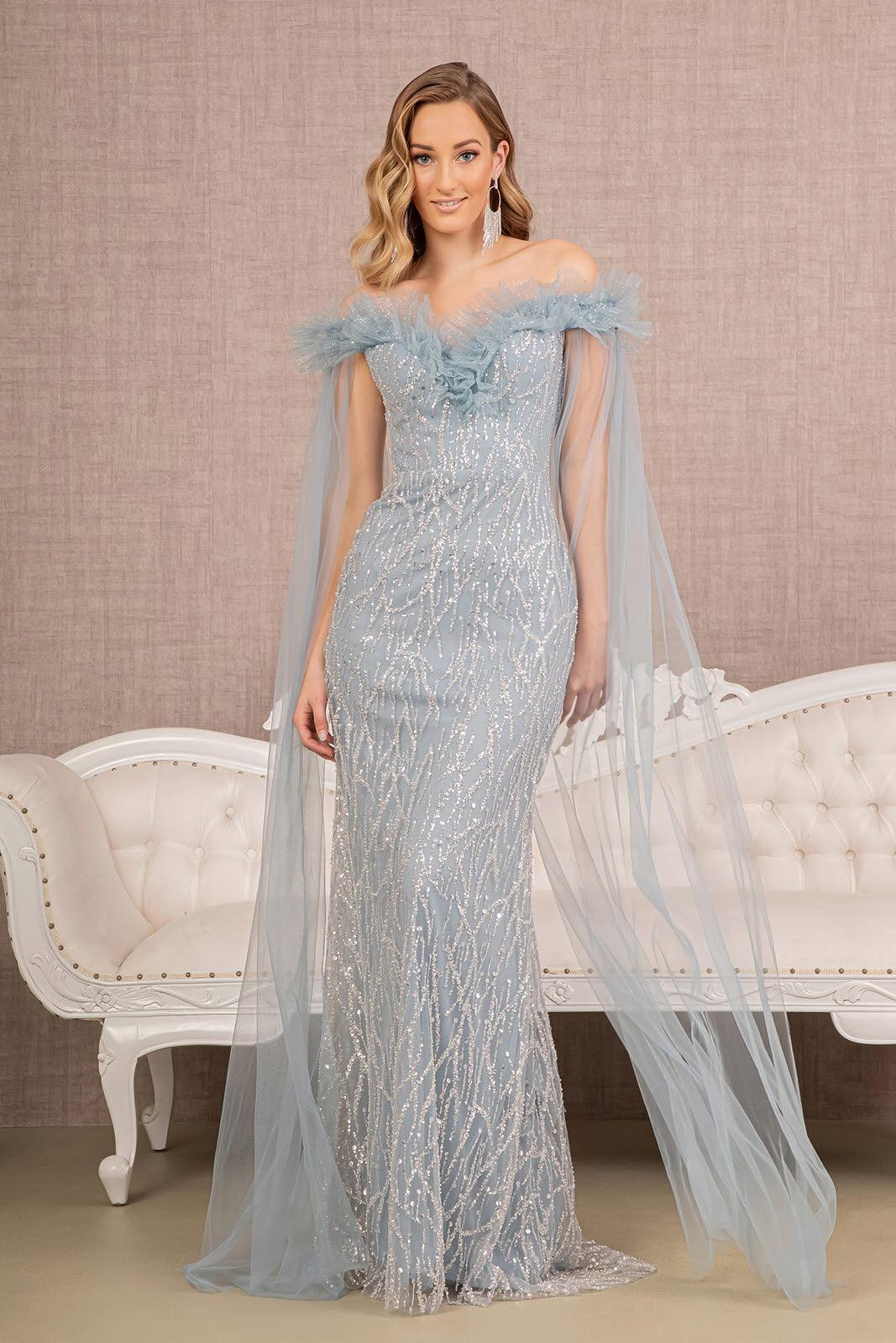 Smoky Blue Prom Long Formal Dress for $349.99 – The Dress Outlet