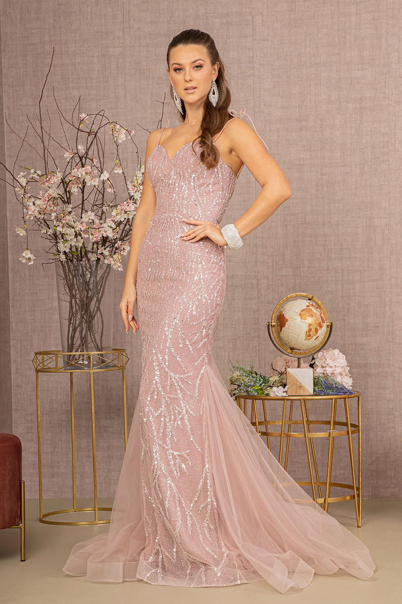 Long Spaghetti Strap Trumpet Prom Gown - Dusty Rose / M Long Spaghetti Strap Trumpet Prom Gown - Dusty Rose / M