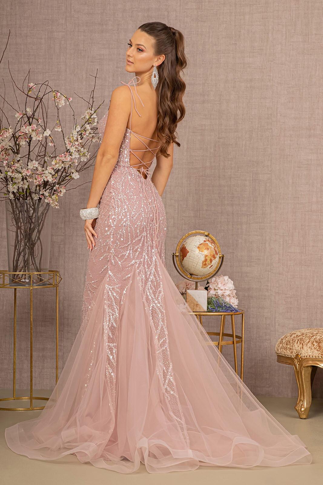 Long Spaghetti Strap Trumpet Prom Gown