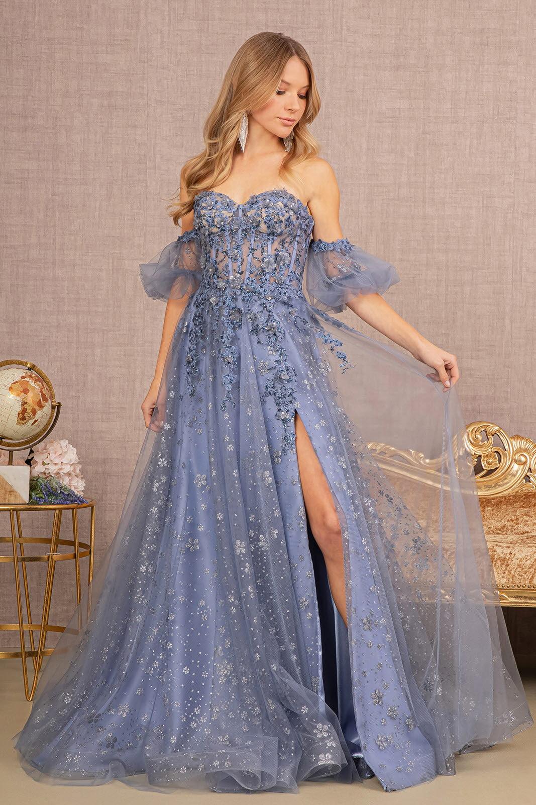 Long Strapless A Line Prom Gown