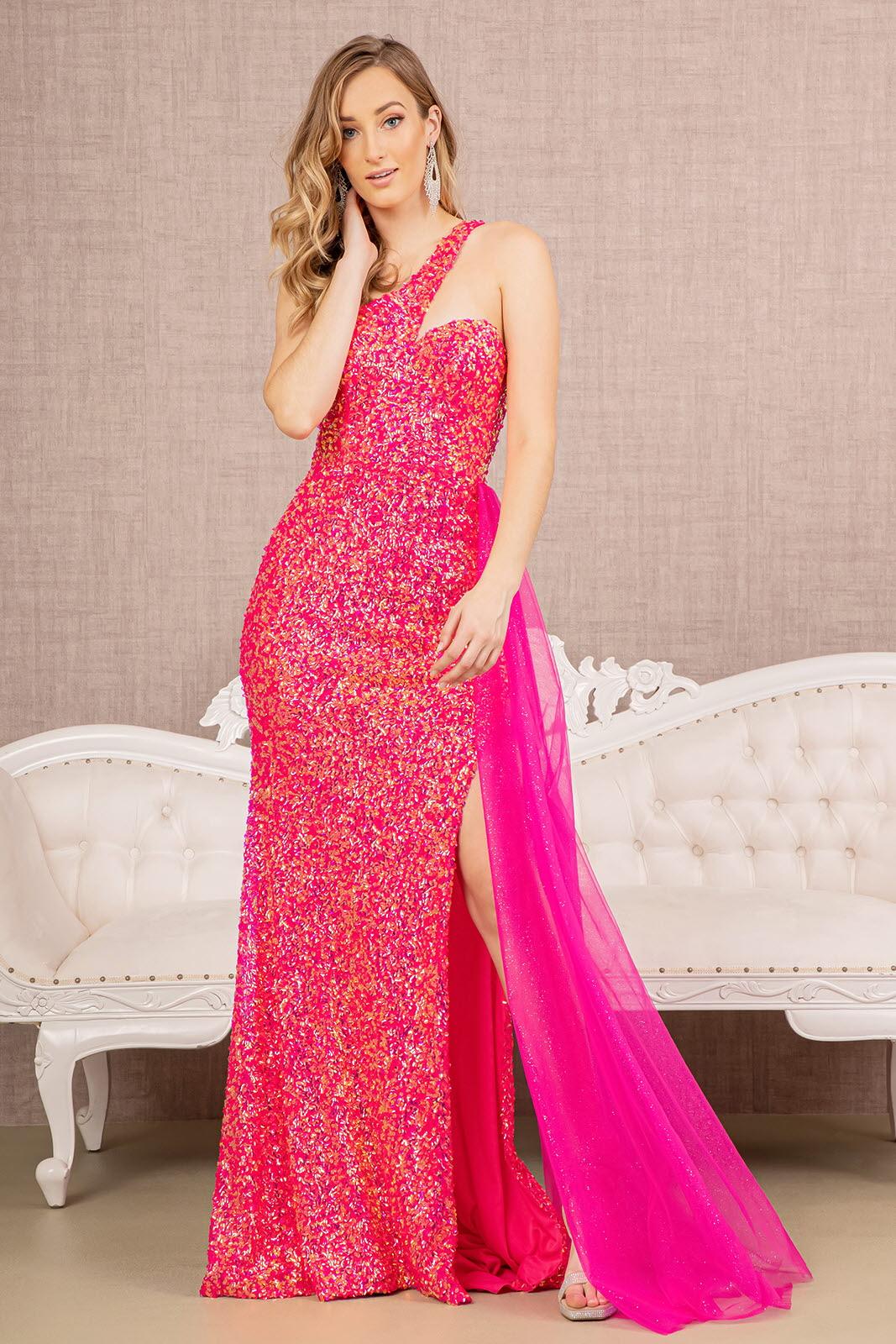 Long One Shoulder Glitter Prom Dress - Blush / S Long One Shoulder Glitter Prom Dress - Blush / S