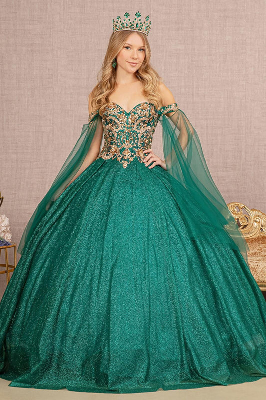 Quinceniera Dresses Long Quinceanera Dress Glitter Mesh Ball Gown Emerald Green