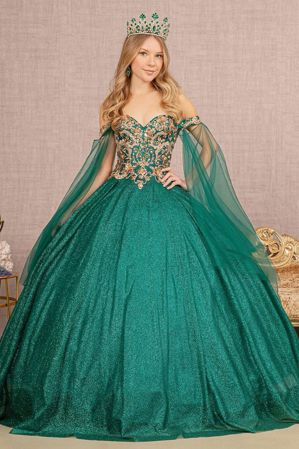 Long Quinceanera Dress Glitter Mesh Ball Gown