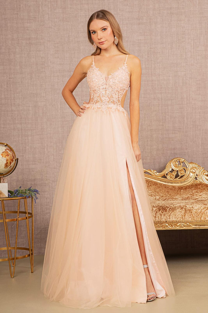 Long Spaghetti Strap A Line Prom Dress - Blush / L Long Spaghetti Strap A Line Prom Dress - Blush / L