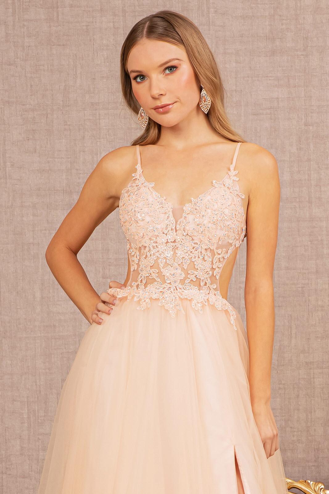 Long Spaghetti Strap A Line Prom Dress - Blush / L Long Spaghetti Strap A Line Prom Dress - Blush / L