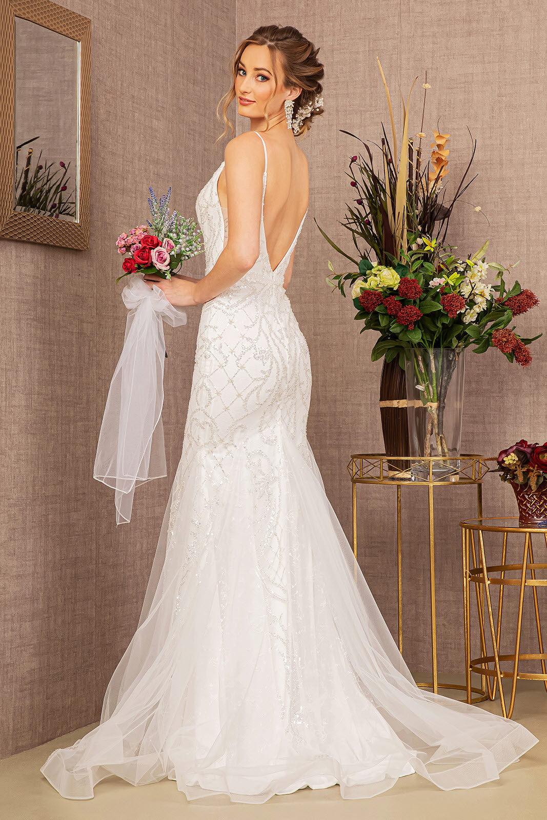 Spaghetti Straps Backless A-line Long Ivory Wedding Dress