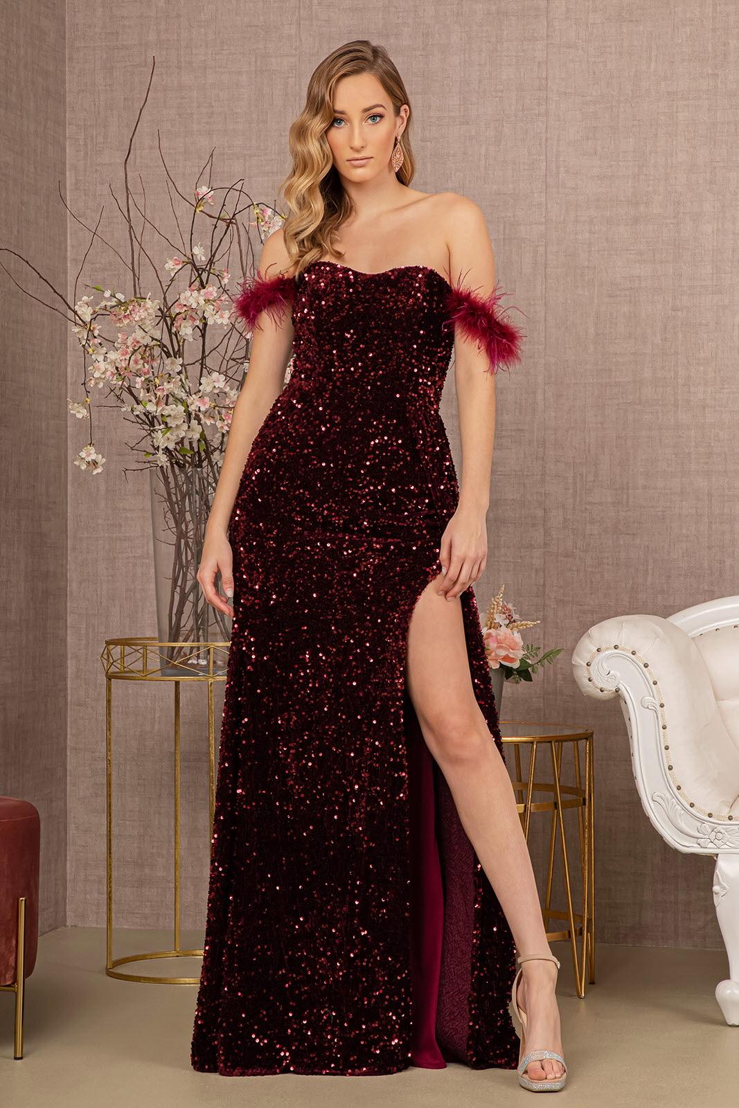 Long Off Shoulder Velvet Prom Dress